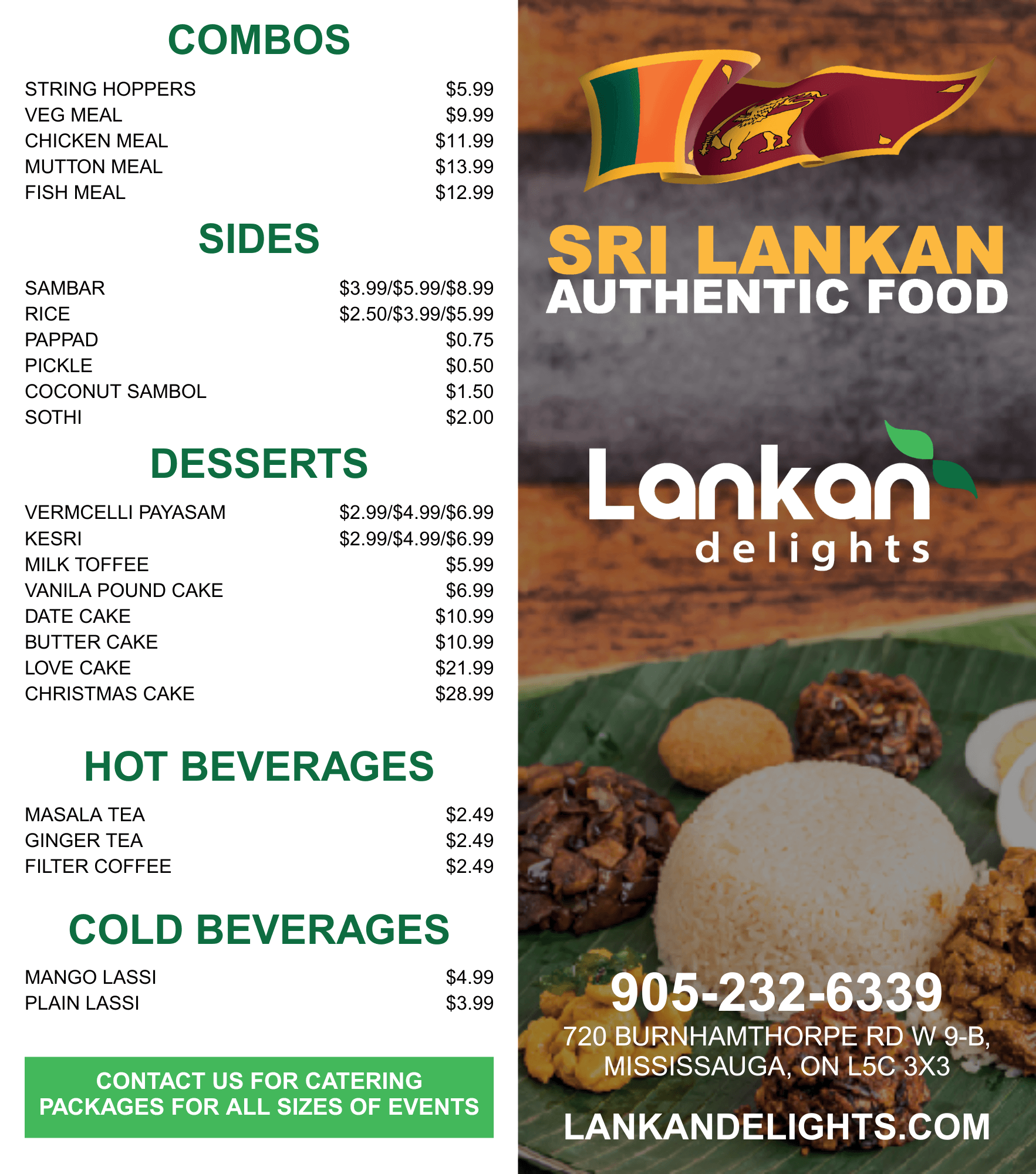 Lankan Delights Menu